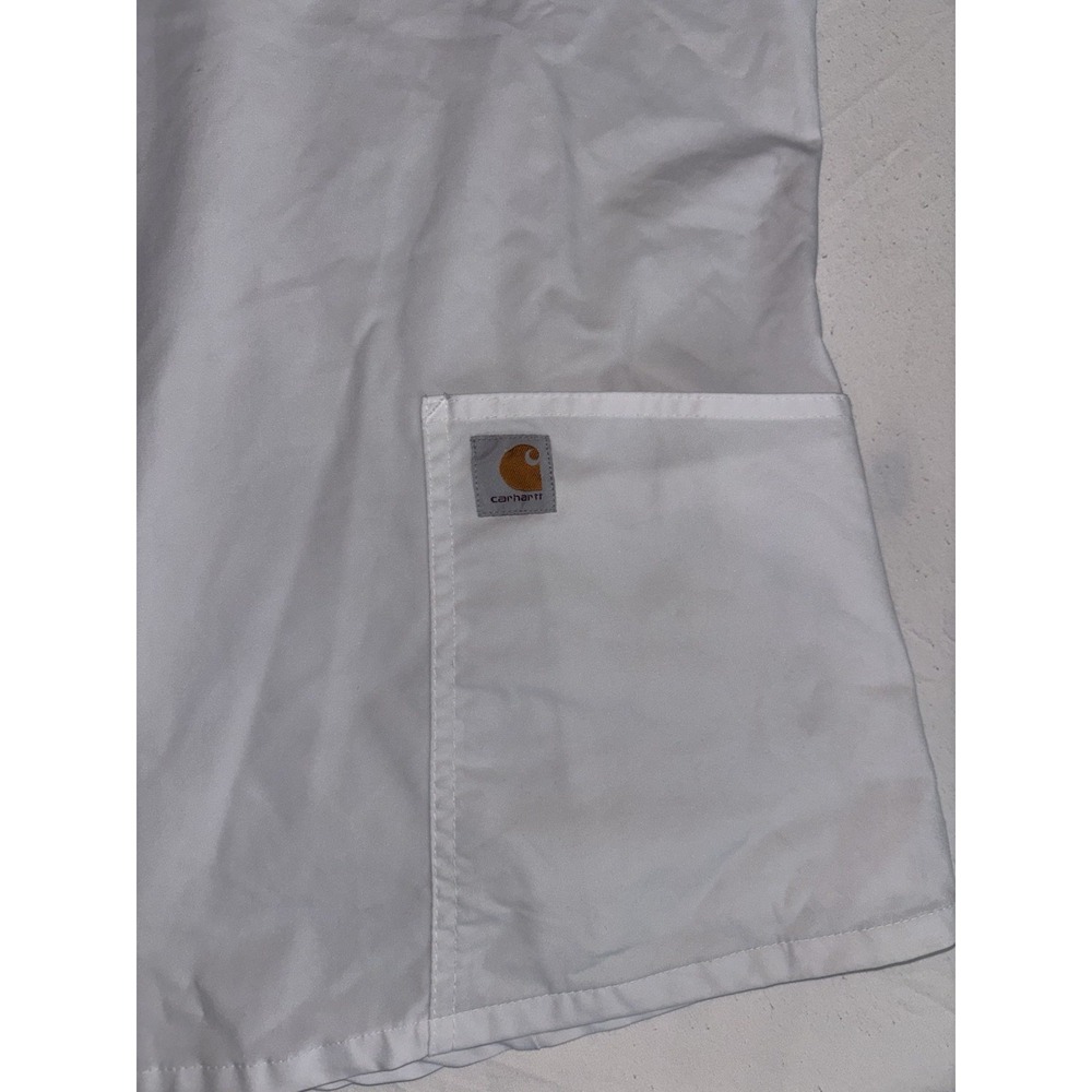 Women's Carhartt Force Modern Fit Scrub Top White Small V Neck Pockets Nurse - Picture 3 of 14